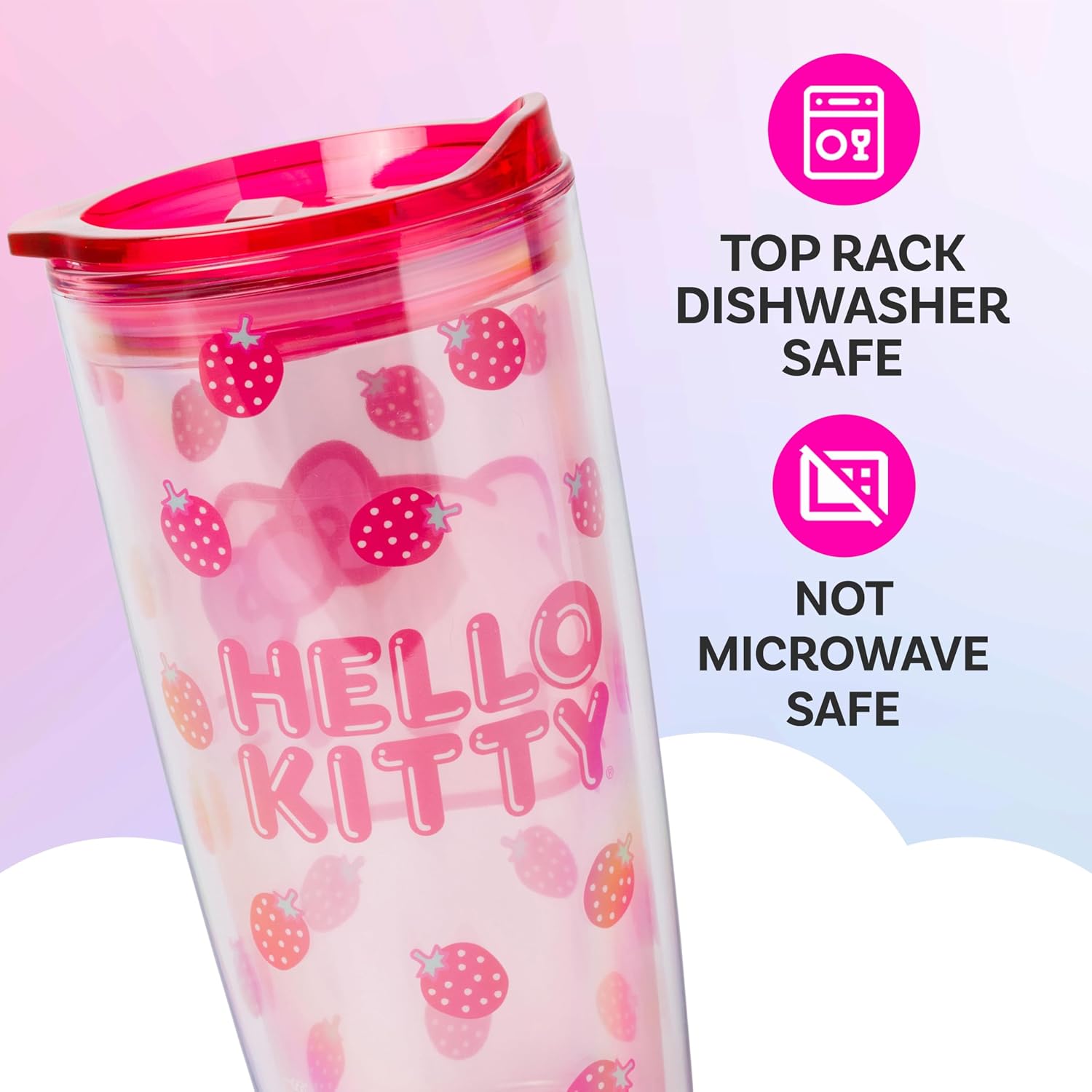 Silver Buffalo Sanrio Hello Kitty Berry, Tumbler with Slide Close Lid, 20oz image 4