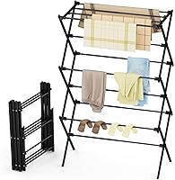 FILROUG 3-Tier Foldable Clothes Drying Rack, Rustproof Laundry Rack for Indoor/Outdoor Use, 30lbs Capacity, Black 11.8"D x 34.6"W x 35.4"H