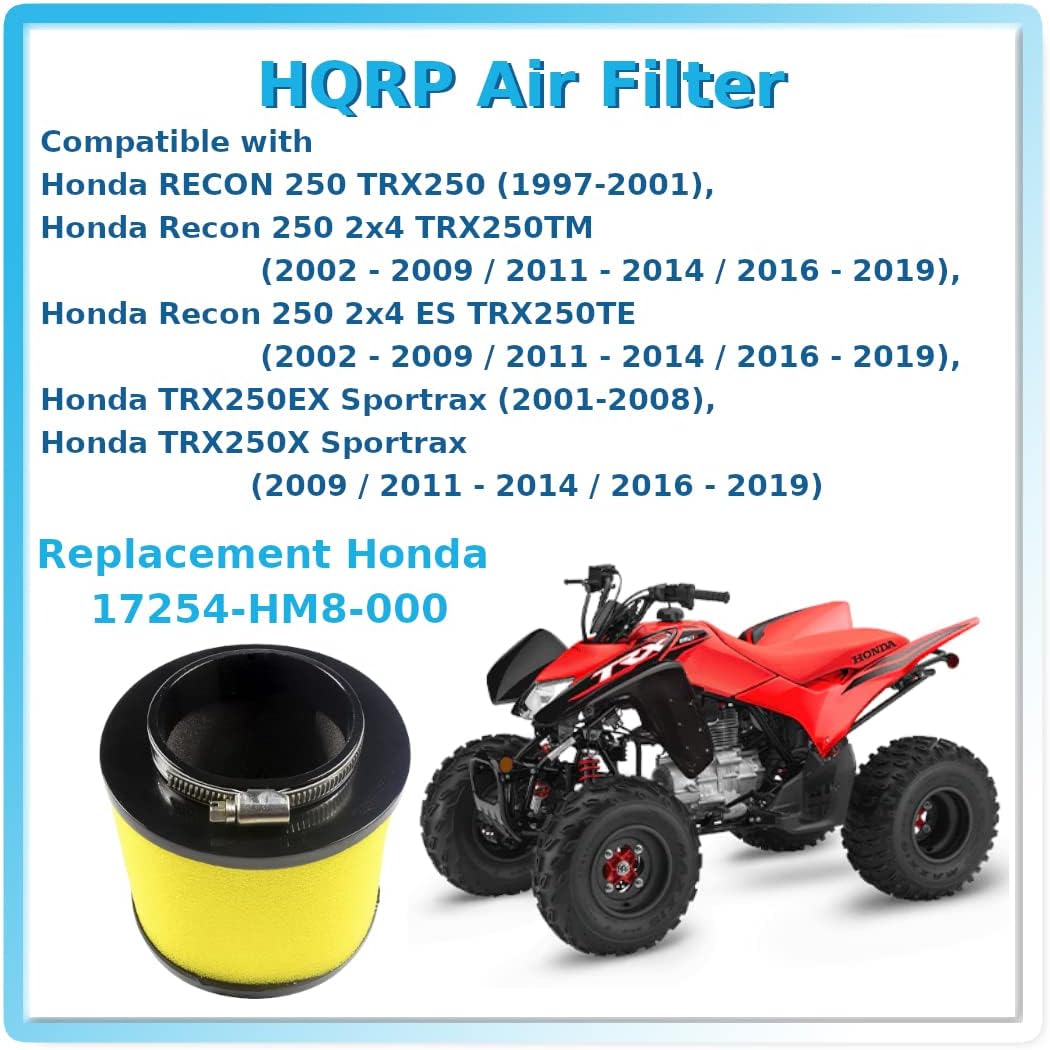 HQRP 2-Pack Filter compatible with Honda Recon 250 TRX250 TRX250TM TRX250TE, Sportrax TRX250X TRX250EX ATV; Part 17254-HM8-000 Replacement