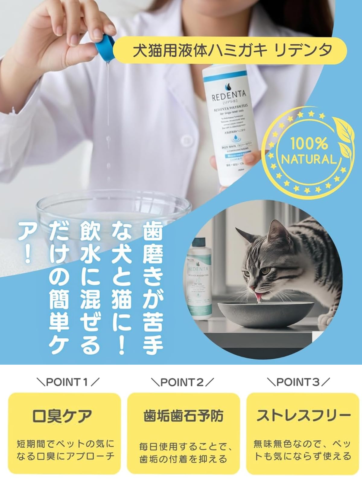 Amazon | 飲水に混ぜるだけ！犬猫用 口臭ケア用液体ハミガキ リデンタ
