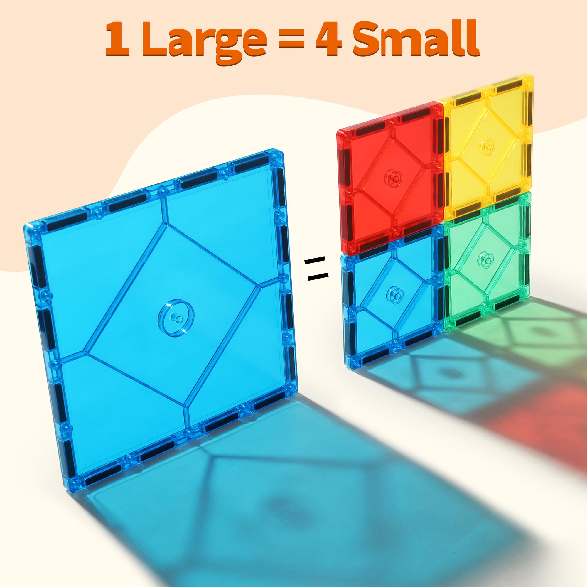 8 piezas de azulejos magnéticos de forma cuadrada grande para niños, bloques de construcción magnéticos, juego de construcción magnético STEM imán de aprendizaje preescolar para niños de 3 a 2