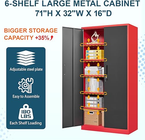 Vista 17 de MIIIKO Armario de almacenamiento de metal con puertas de bloqueo, armarios de acero con cerradura de garaje negro con 4 puertas y 5 estantes