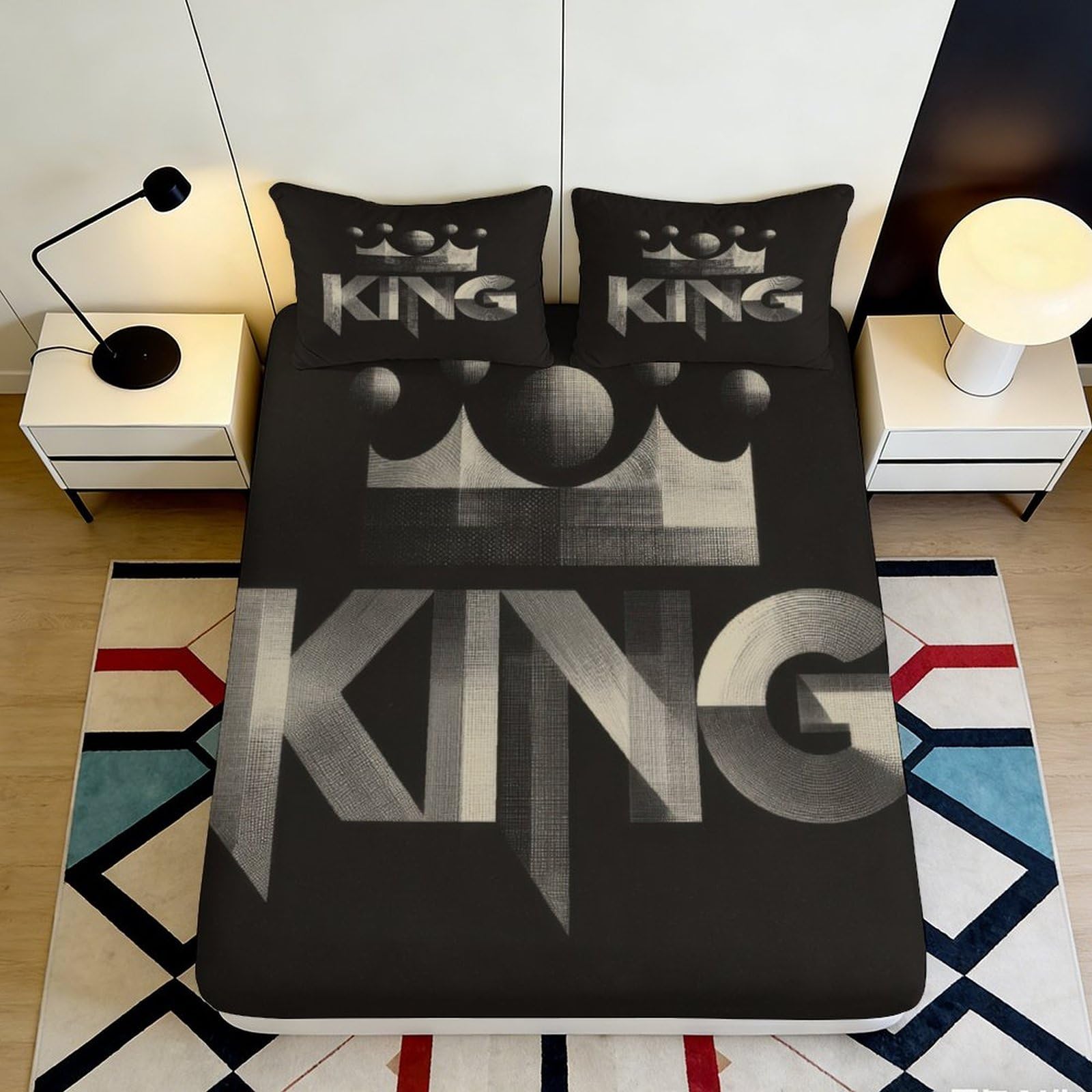 Wtorimpel Style-5 3D Printed Crown Fitted Sheet Microfiber Deep Pocket Non-Slip Bedroom Bedding Crown Mattress Fitted Cover For Adults Teens 140X200x25cm