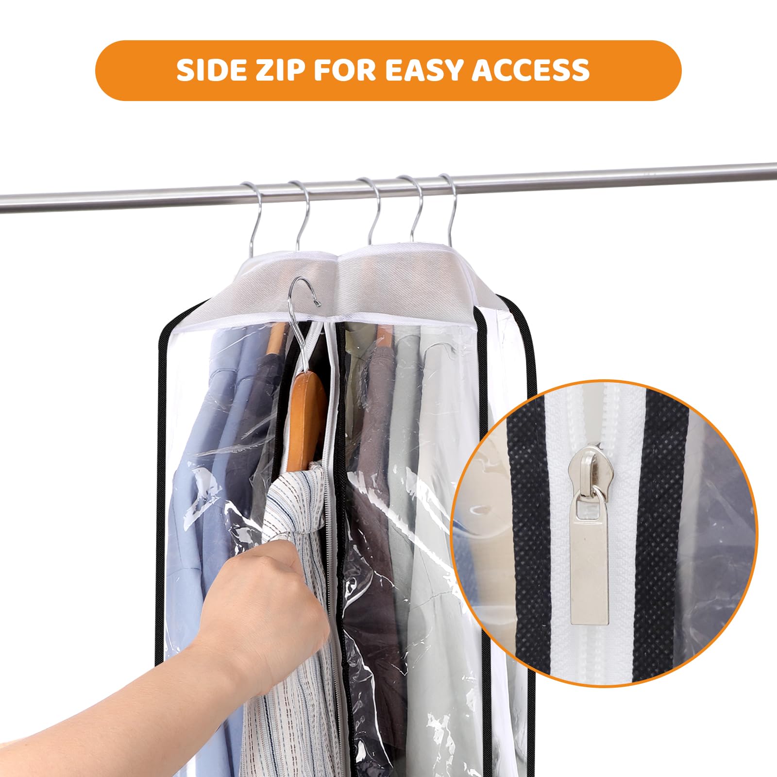 4 Pack Full Clear Garment Bags, 40" Clothes Covers with 10" Gusseted, Transparent Bags for Hanging Clothes Suit Bags - Image 4