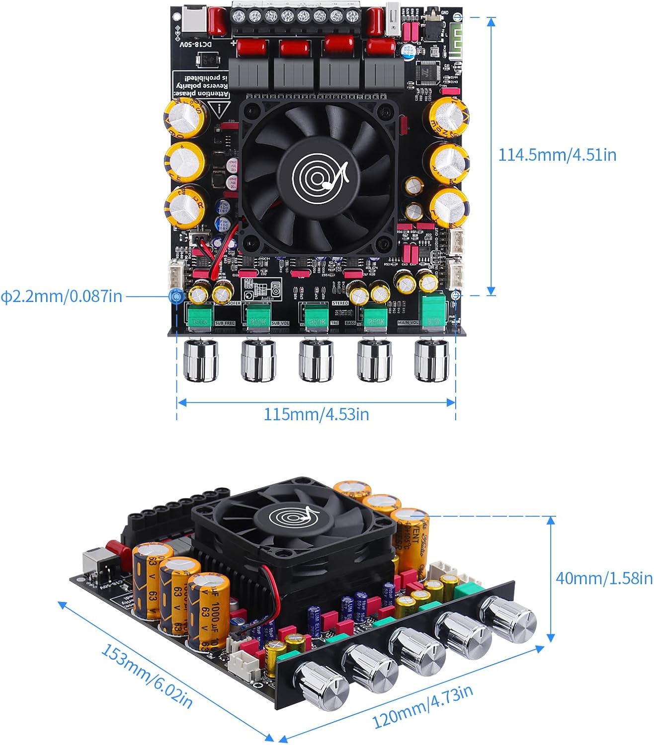 ZK-AS21P Amplifier Board Dimensions