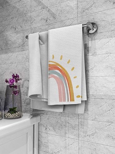 Miniatura 4 de Juego de 2 paños de cocina con diseño de arcoíris neutro, bohemio, neutro, para niños, diseño de arco iris, decorativo, absorbente, para secar en el