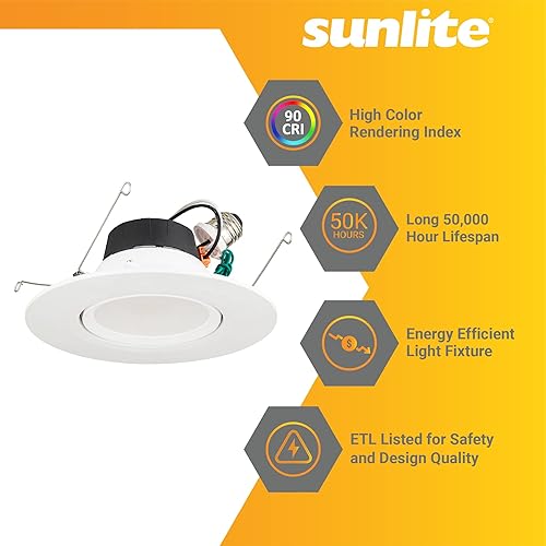 Miniatura 5 de Sunlite 41741 - Lámpara LED empotrada de cardán de 56 pulgadas, 11 vatios, 1100 lúmenes, color seleccionable 27K30K35K40K50K, 90 CRI, base E26