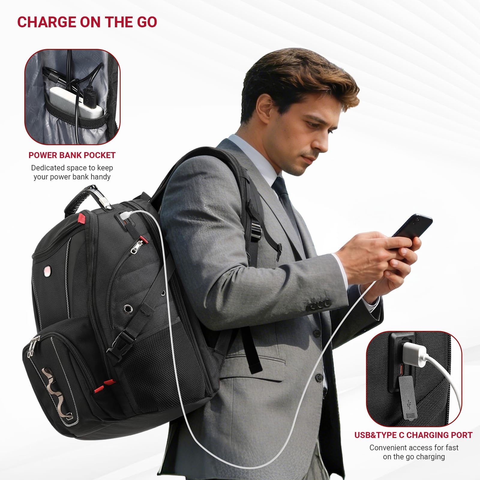star cloud Mochila Portatil Hombre Impermeable Mochila 17 Pulgadas Ordenador Trabajo Impermeable,con Puerto USB Laptop Backpack Bolsa para Negocio Viaje Escolares - Negro