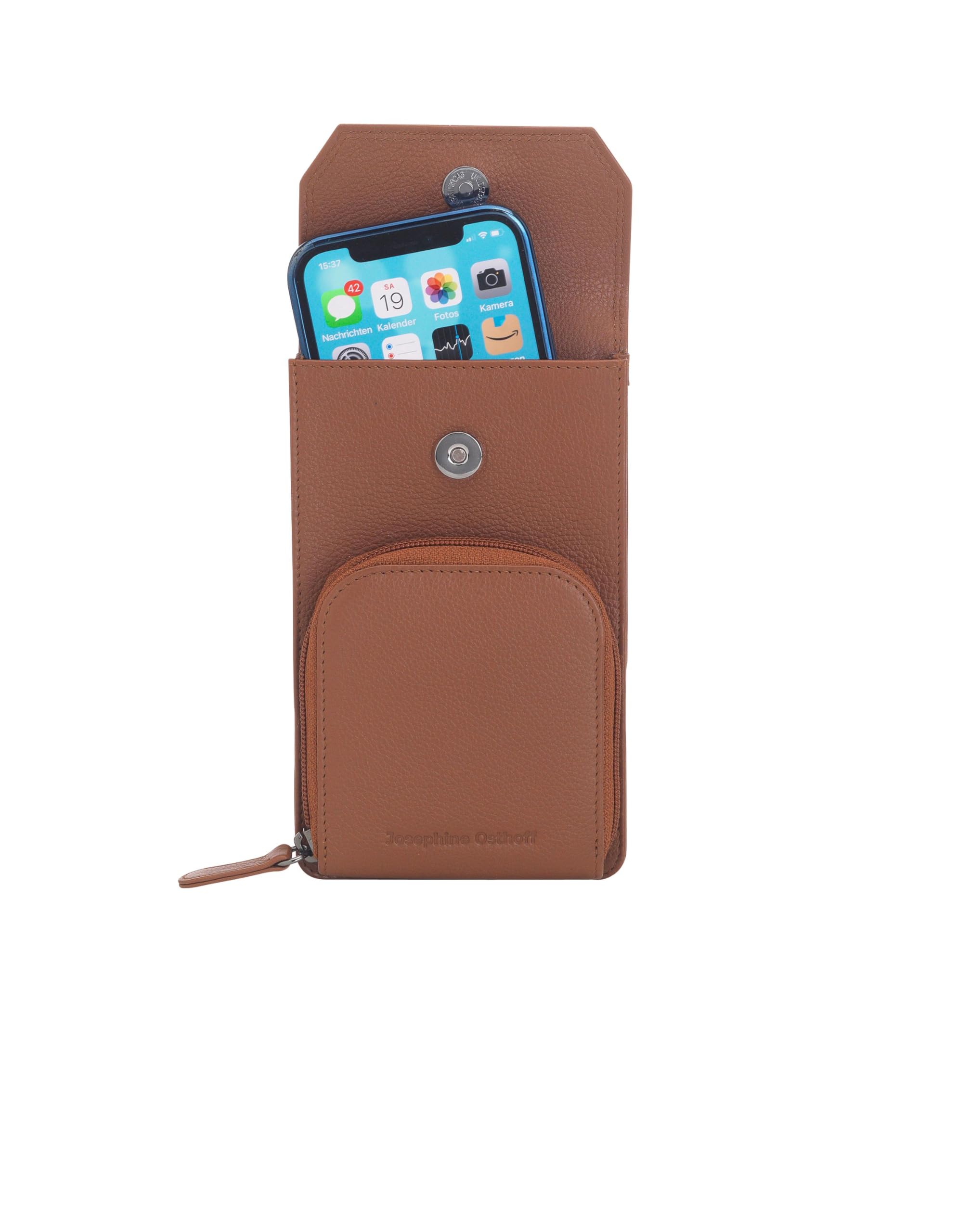 Torebka na telefon komórkowy do zawieszenia damska mała, prawdziwa skóra, torba na ramię na telefon komórkowy, smartfon, torba z ochroną RFID, zamek błyskawiczny Crossbody (100), Caramel, 17 x 10 x 4 cm
