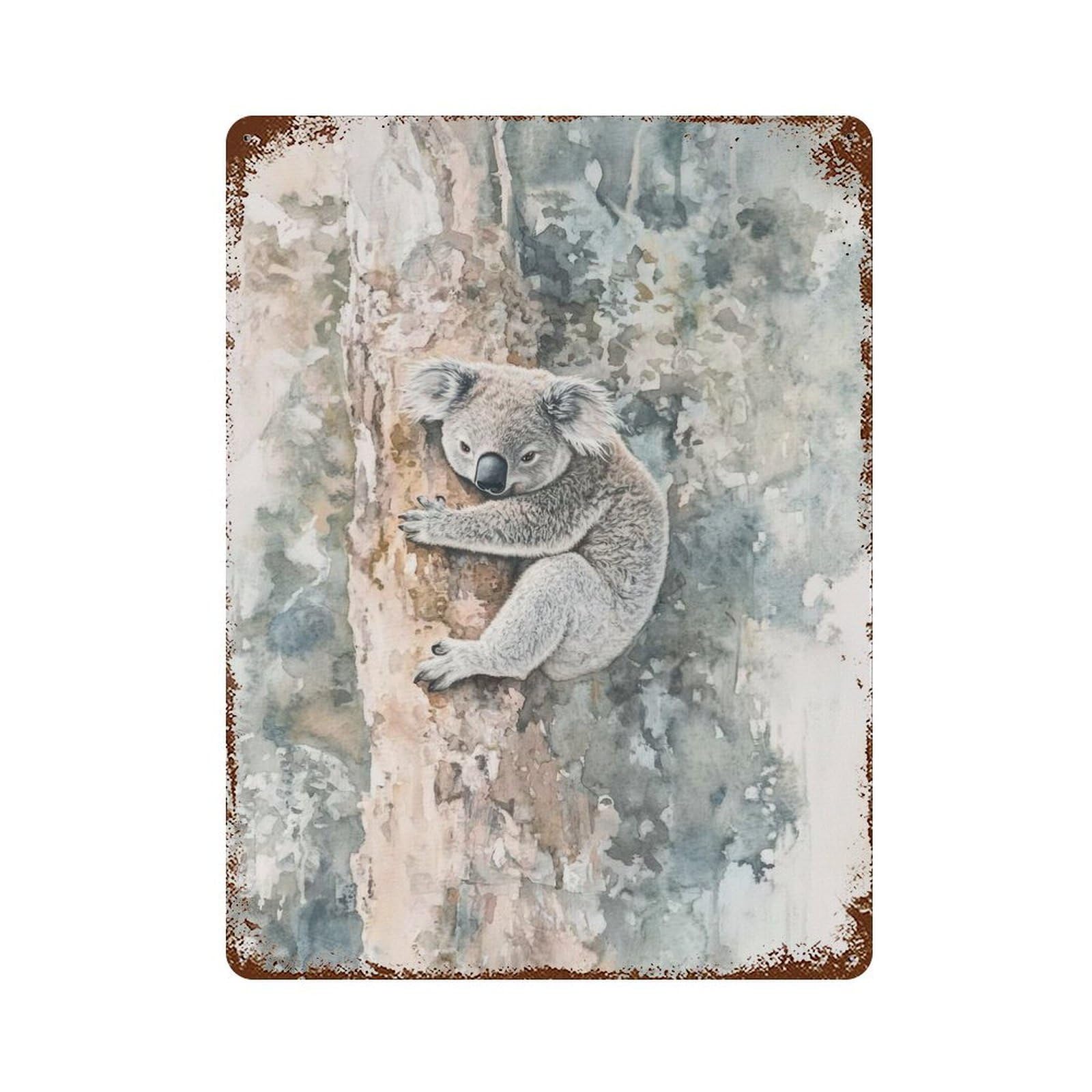 Garage Style Koala in Tree Watercolor Rust Effect Tin Sign 15.7"x11.8", Industrial Home Decor for Bar And Workshop