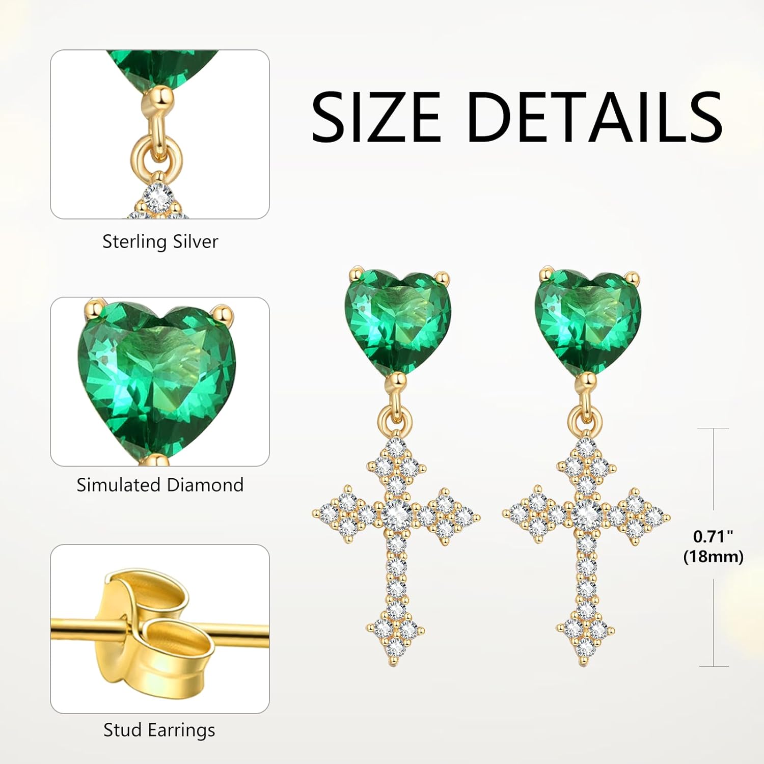 AENEAS Valentines Day Gifts for Women Cross Dangle Drop Earrings for Women Gold Plated Sterling Silver Emerald Cross Dangling Stud Earrings Green Crystal Christmas Jewelry Anniversary Christmas Birthday Gift for Wife Her Mom - Image 5
