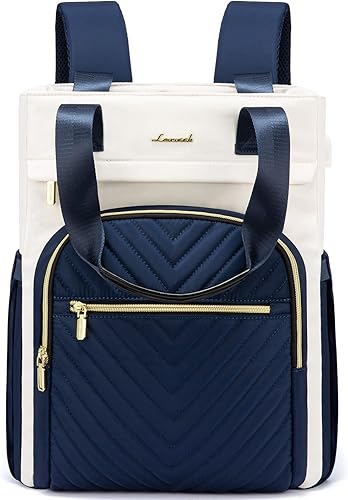 LOVEVOOK Mochila para laptop para mujer, bolsa de mano abierta para profesores, enfermeras, bolsa de mano de trabajo de 15.6 pulgadas, Azul, blanco,