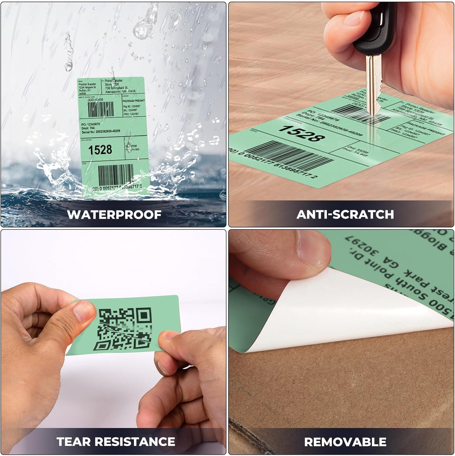 Green Thermal Labels 2 × 3 Inch Vinyl Self-Adhesive Fanfold Shipping Stickers Direct Waterproof Perforated Printer Decal for Businesses Warehouse Barcode 500 PCS - Image 6