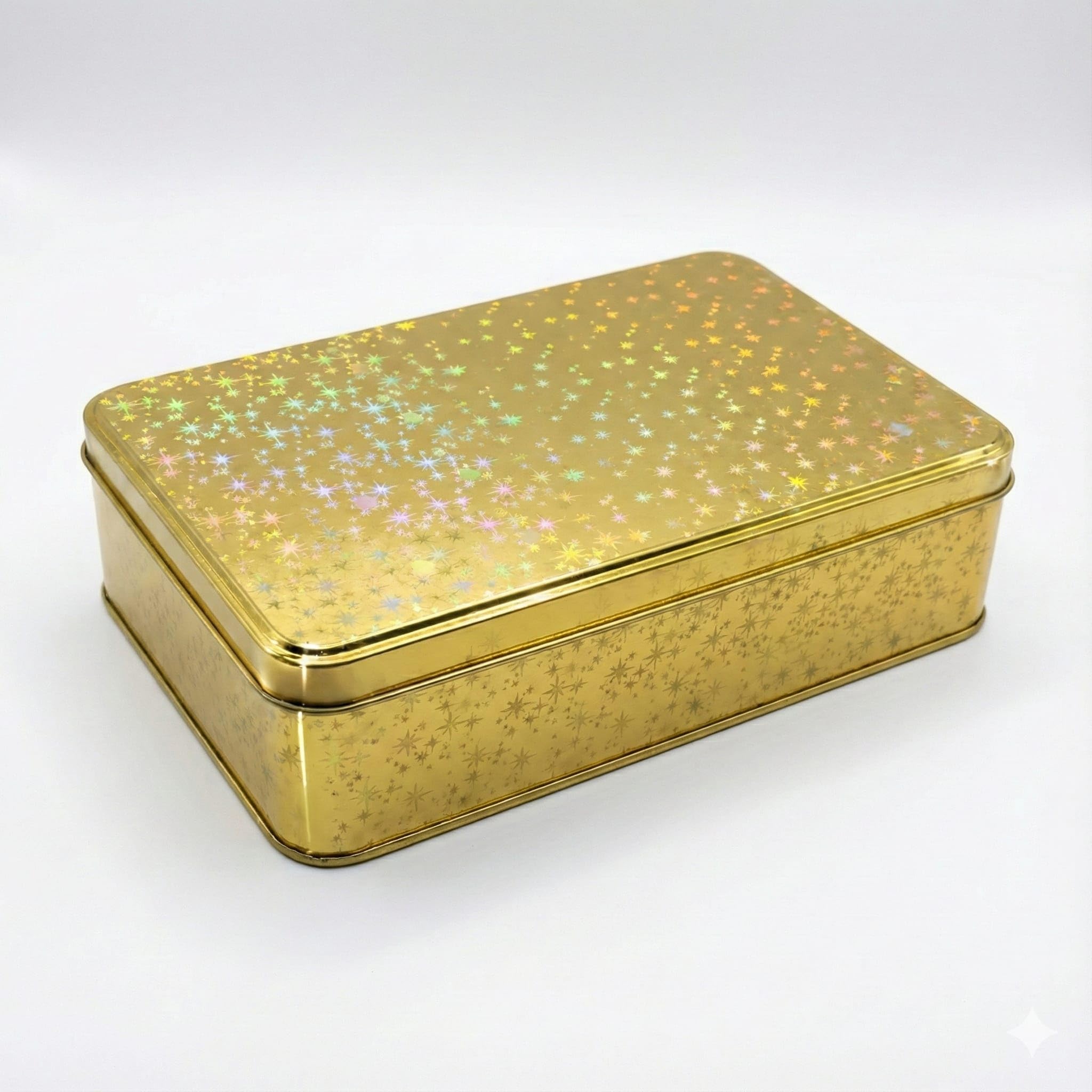hadaaya Gold Glitter Single Piece Empty Rectangular Tin Container With Lid, Multipurpose Festive Valentine's Day Gift Box For Cookies, Candies,