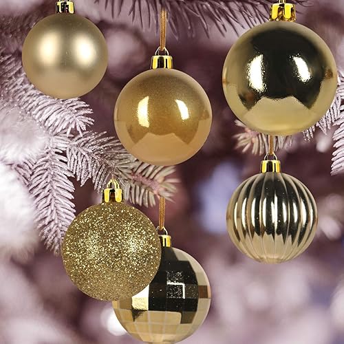 Vista 1233 de 18 esferas medianas decorativas navideñas para árbol de Navidad, inastillables, para colgar, color púrpura, 2.5 pulgadas, paquete de 18