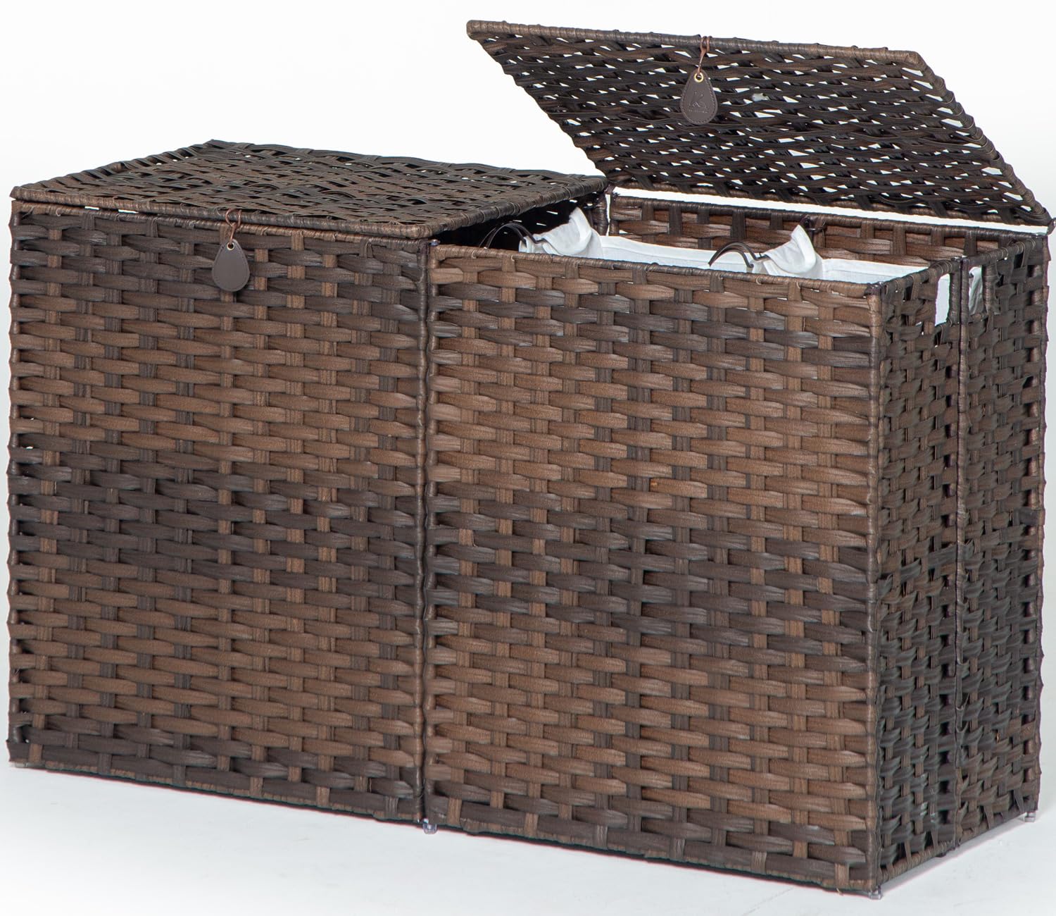 Storage Basket with 2 separate Lid,240L Handwoven Rattan Shelf Basket with 4 Removable Cotton Liner and Metal Frame, Foldable Blanket Basket with Handles for Bedroom, Laundry Room(Brown)