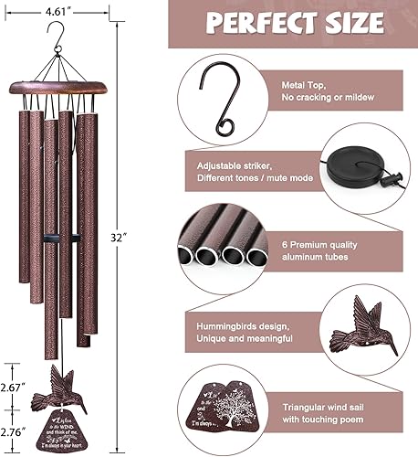 Miniatura 4 de Campanillas de viento de condolencias para tono profundo exterior, conmemorativo por la pérdida de un ser querido, recuerdo de condolencia por