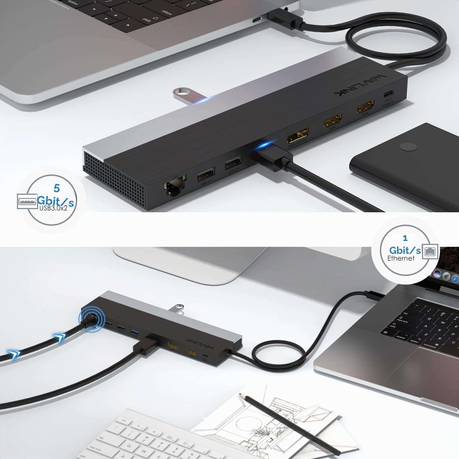 Docking Station Triple Monitor, 12 in 1 Hub Docking Station Dual HDMI Adapter 2 * 4K HDMI,Displayport,2*USB 3.0&2*USB 2.0,Gigabit Ethernet,100W PD, SD/TF/Micro SD Slot,3.5 mm Audio/Mic