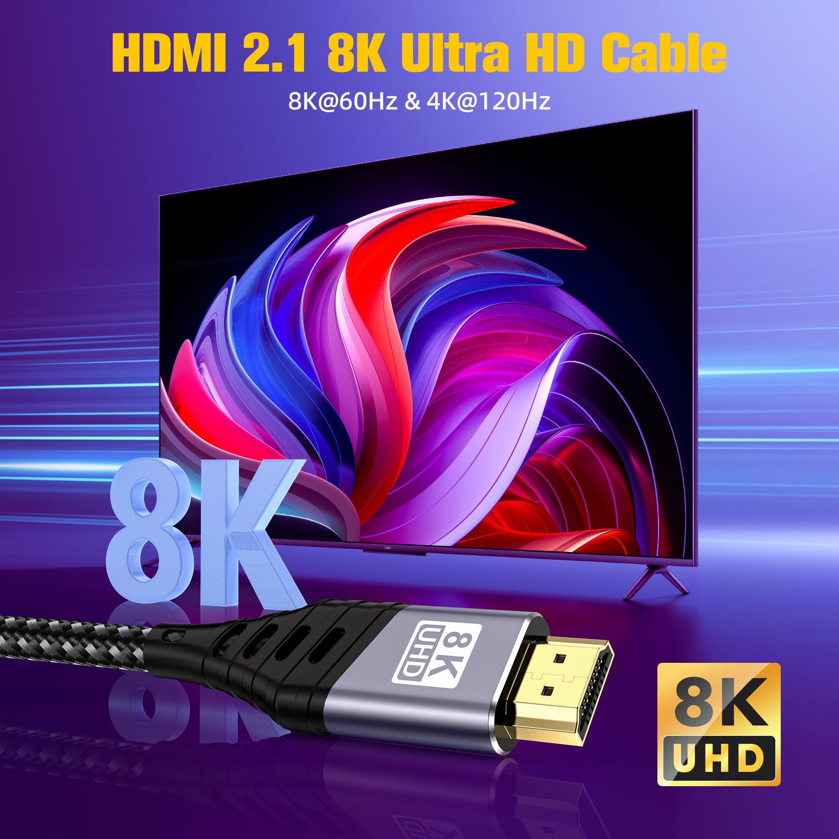 Câble HDMI 1m, 8K@60Hz Câble HDMI 2.1, 48gbps Haute Vitesse 4K@120Hz pour PS5 Console 7680P DTS:X eARC Dolby Vision, HDCP 2.2/2.3, HDR Dynamique,Compatible avec PS5/4/3 X-BOX HDTV