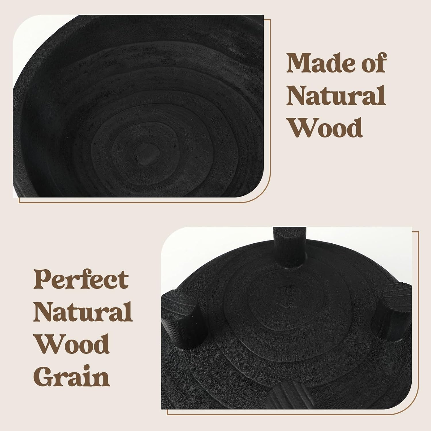 Wooden Decorative Bowl | 11" Large Wood Fruit Bowl for Kitchen Counter | Key Bowl for Entryway Table, Table Centerpieces, Shelf, Coffee Table | Natural Organic Paulownia Wood Bowl with Base | Black