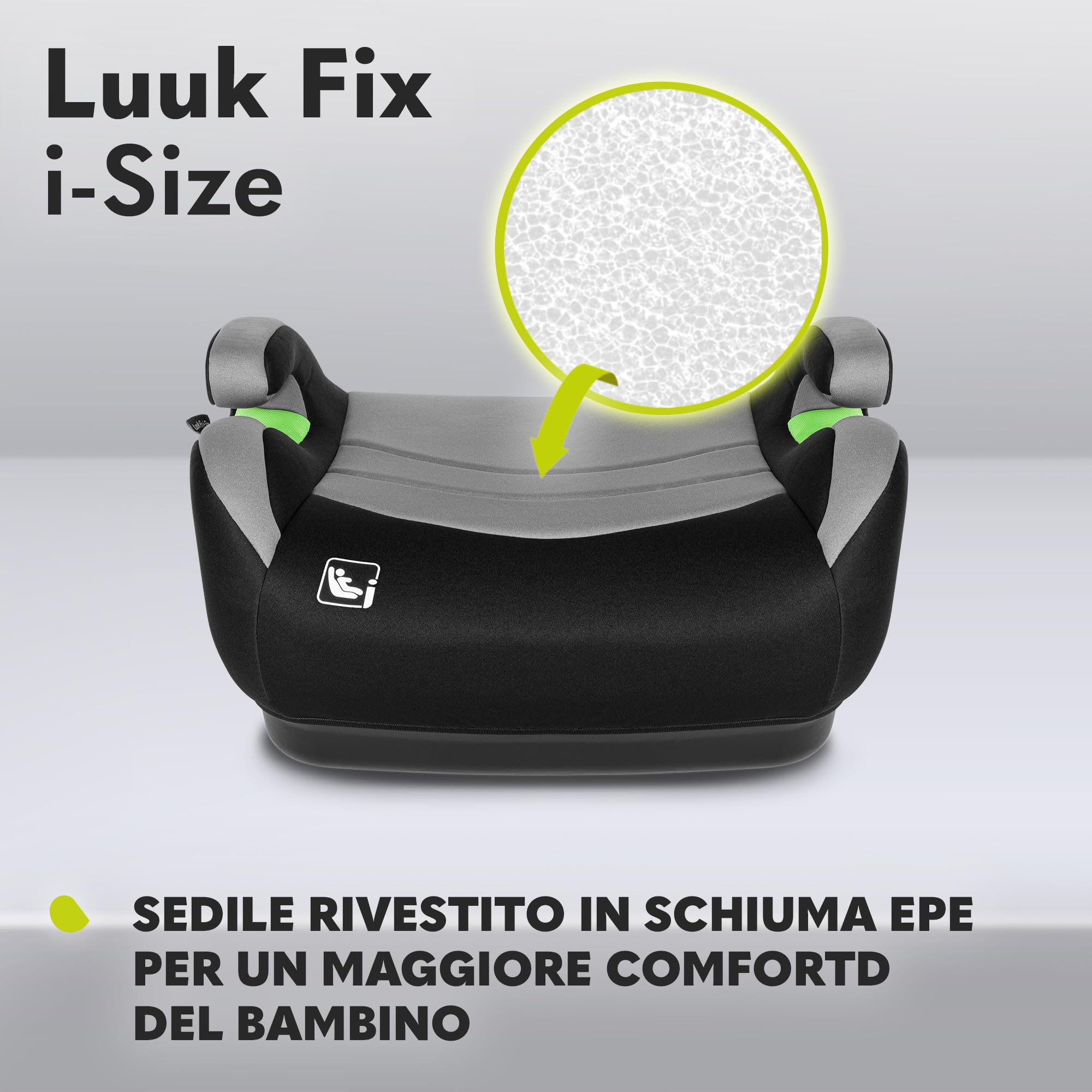 LIONELO Seggiolino Auto Rialzo LUUK FIX I-Size con ISOFIX per bambini 125-150cm / 22-36kg Leggero, Indicatori Installazione, Schiuma Confortevole, Rivestimento Traspirante Lavabile, Braccioli, Leggero