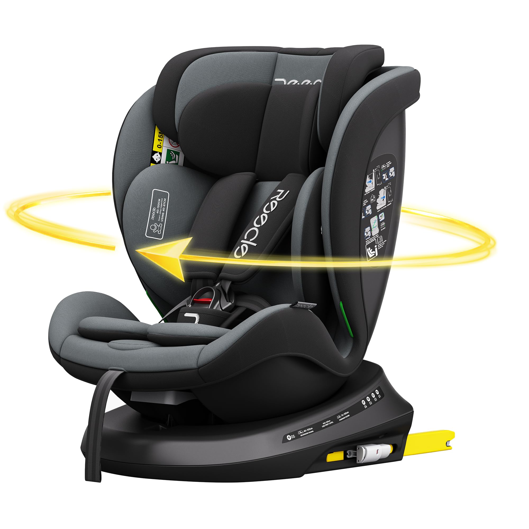 Reecle Kindersitz 360 i-Size Autositz 40-150 cm 360 Grad drehbar ISOFIX Schwarz