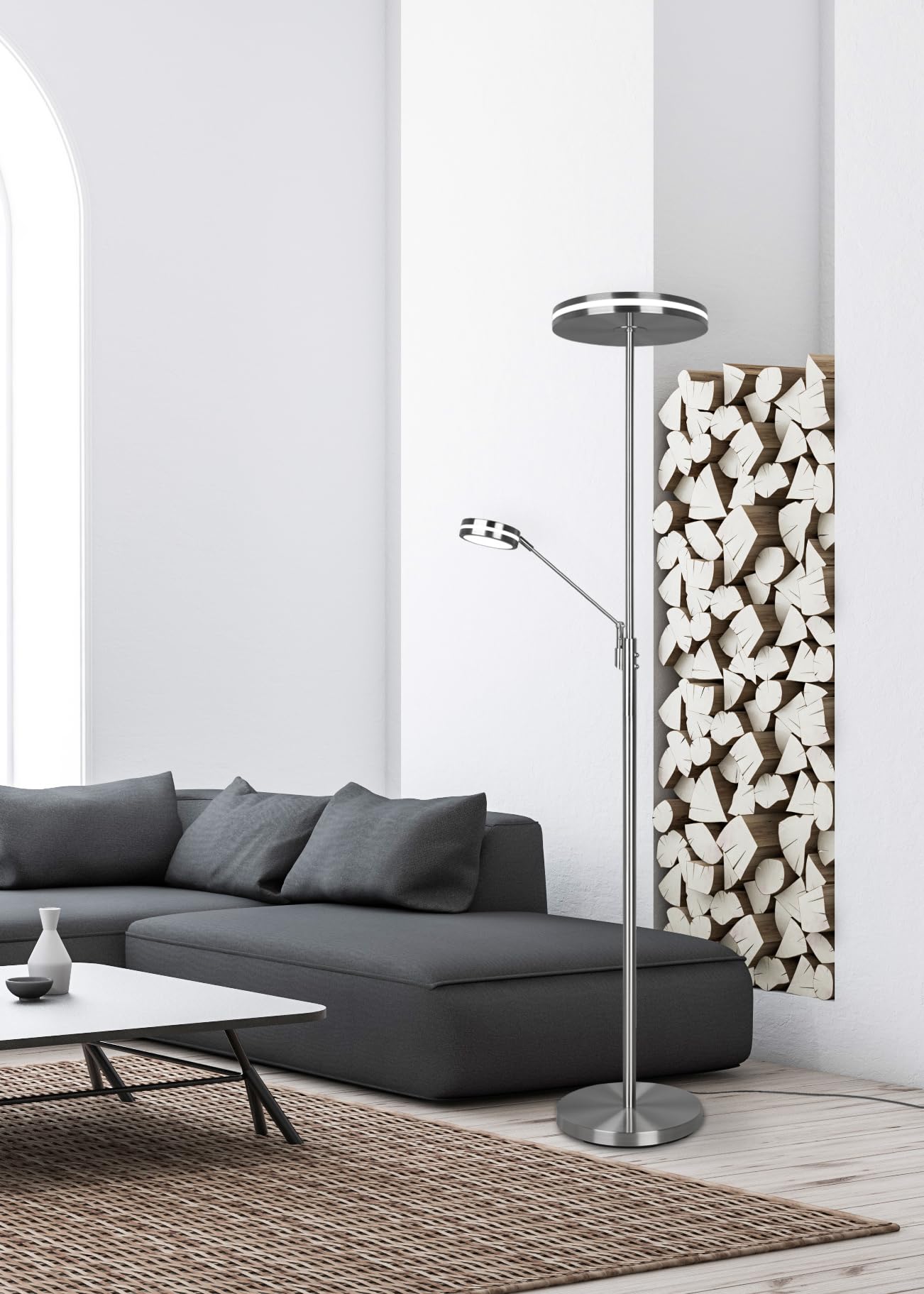 TRIO, Staande lamp, Franklin incl. 1 x LED, SMD, 35,0 W, 2700 3200 4000K, 4100 Lm. incl. 1 x LED, SMD, 6,5 Watt, 2700 3200 4000K, 650 Lm. Metaal, Zwart, Lichaam: Metaal, Messing é