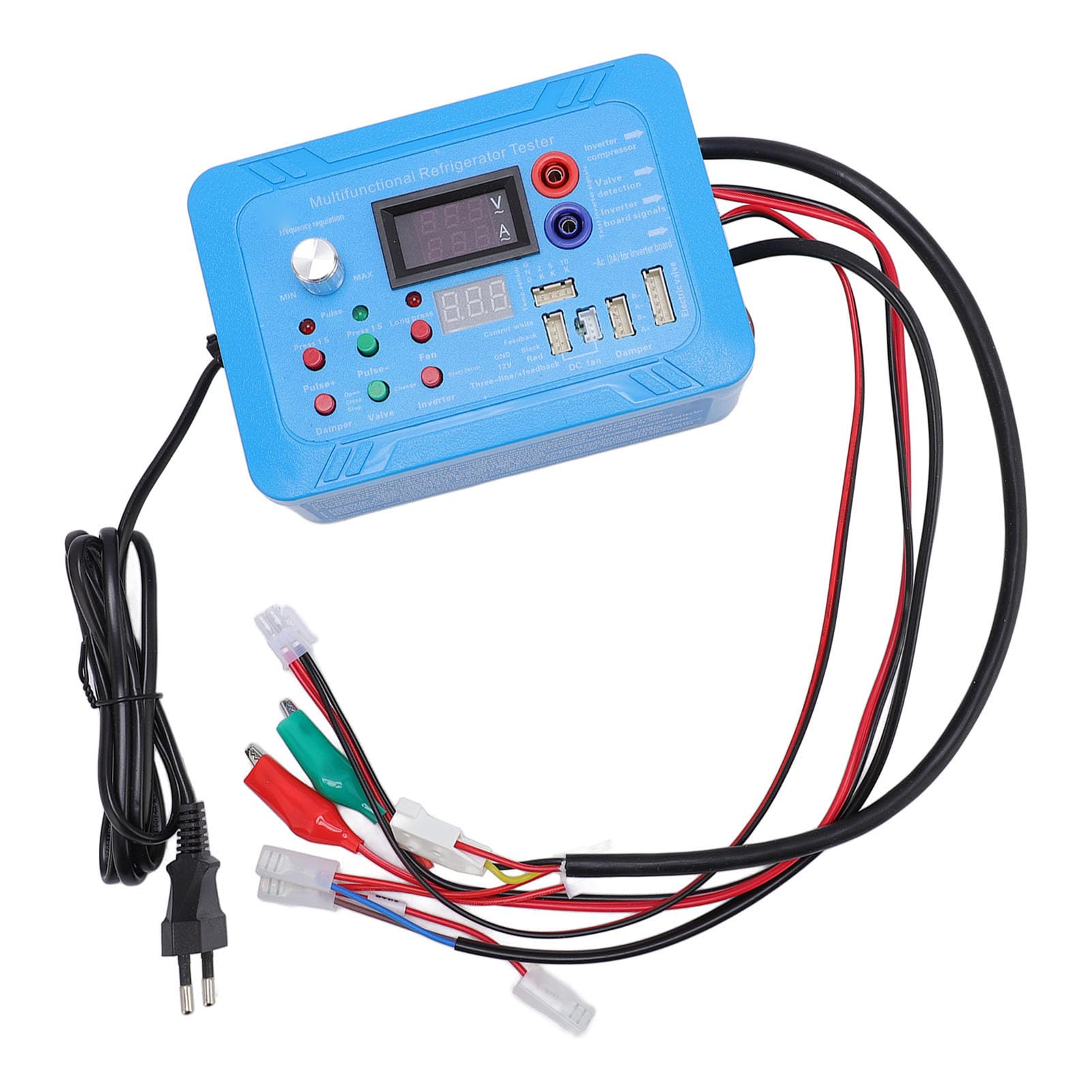 SIXRUN Refrigerador Inversor Probador, Herramienta de Detección de Frecuencia y Voltaje Ajustable para Reparación de Placa Inversora y Válvula Solenoide de Pulso, con 16 Terminales de (Enchufe de la