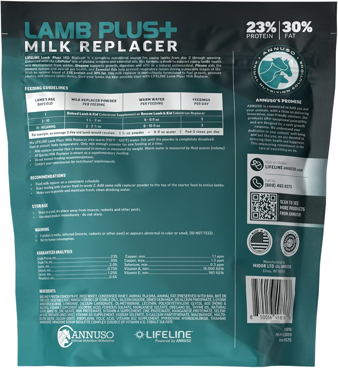 ANNUSO LIFELINE Lamb Plus+ Milk Replacer, 6lb Bag - 23% Protein & 30% Fat - Enhanced with LifePulse for Added Support - Encourages Immune, Digestive & Respiratory Health - Easy-Mix Powder