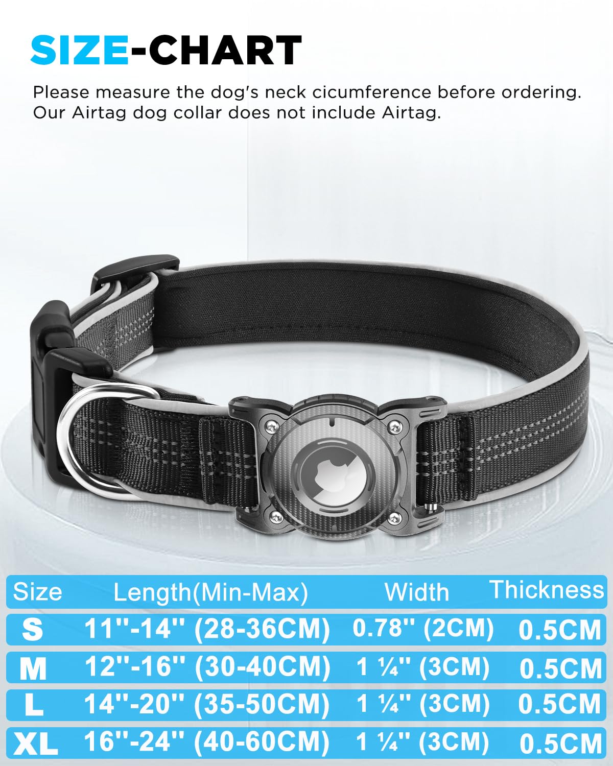 ONEONTA Collier Chien Airtag | Airtag Chien - Collier Airtag Chien Etanche avec Boucle Métallique Amovible, Robuste, Réfléchissant, Rembourré Confortable, pour Chien Petite, Moyenne, Grande, Rose, L