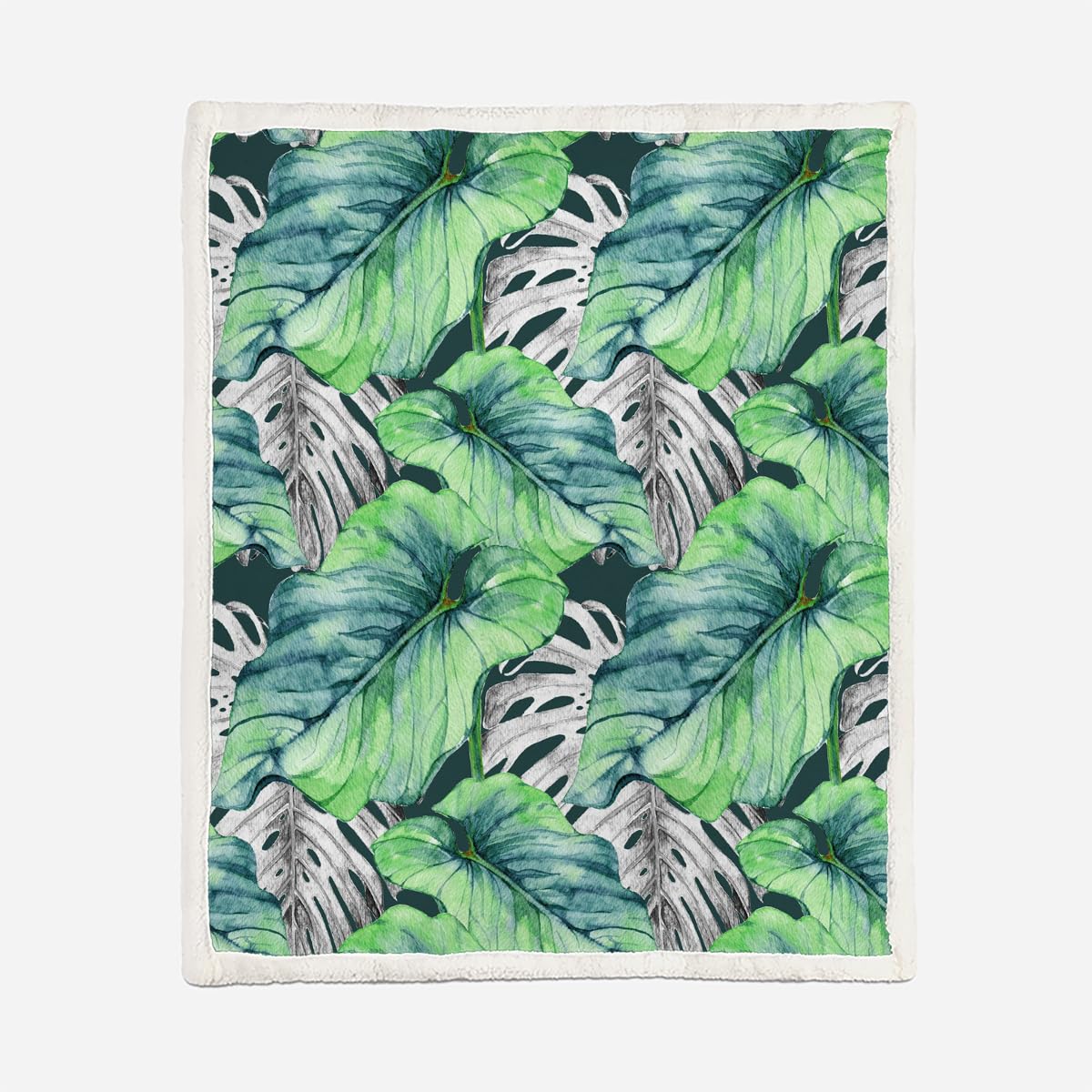 Feuilles De Palmier Couverture de Confort 130X150 cm 3D Plaid Couverture Feuilles De Palmier Microfibre Chaud Doux Jeté de Canapé Moelleux et Salon Chambre Sherpa Blanket（Style 202-4）