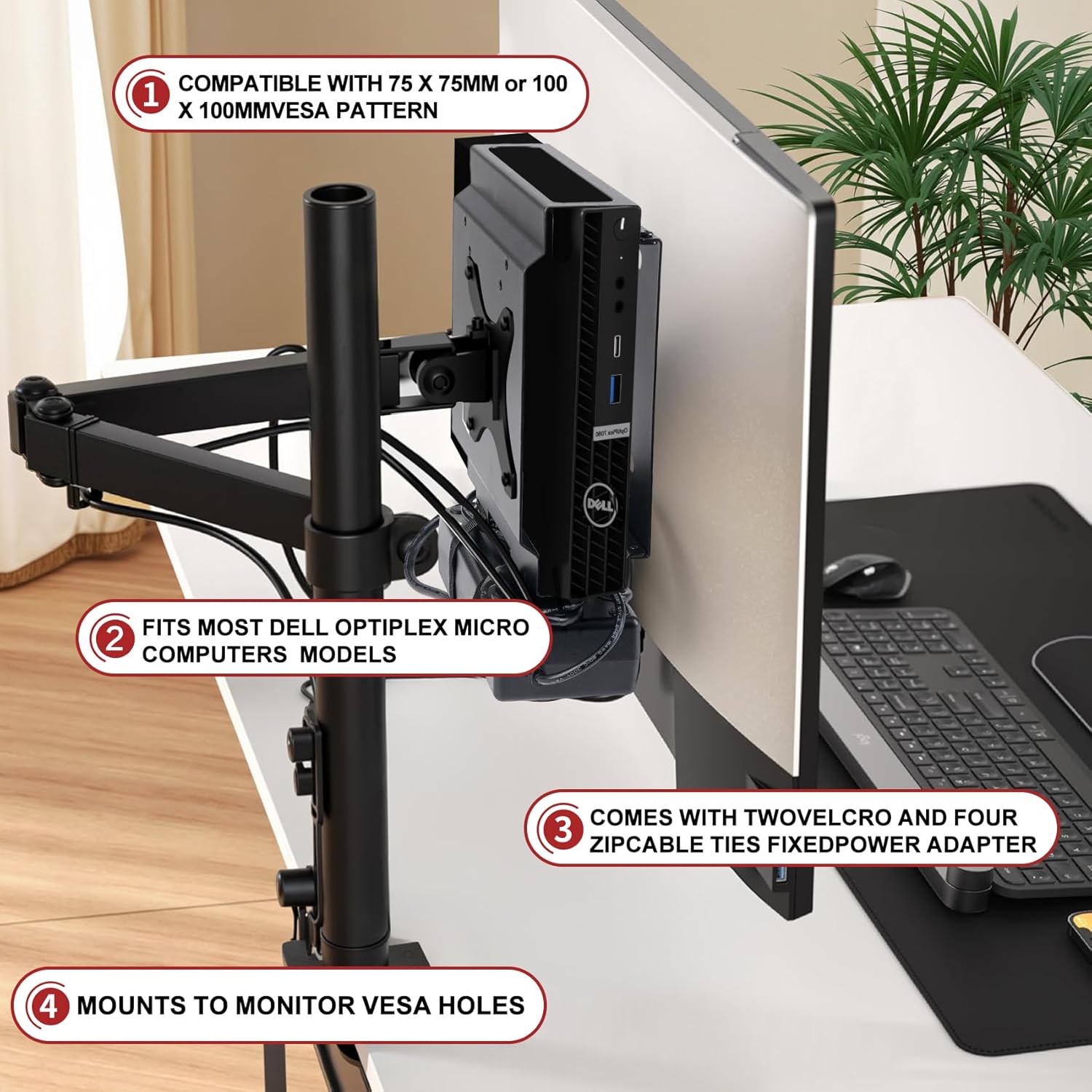 Dual VESA Mount for Dell OptiPlex Micro,Wall Dual VESA and Under Desk Mount Fits Dell Micro Pro,Plus MFF,Support VESA Dell Micro Mount for Monitor Arms and Wall Mounts with 75x75mm&100x100mm Mounting