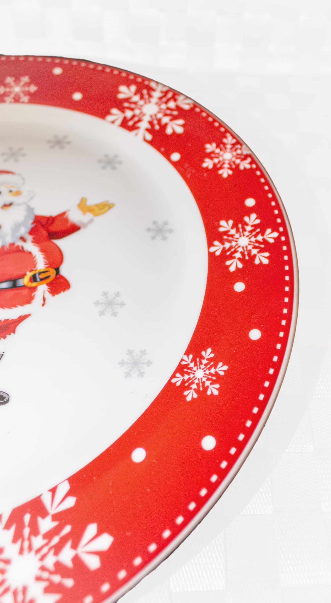 Set di 18 Piatti Porcellana di Natale Per 6 Persone Con Decoro Babbo Natale Fiocchi Di Neve