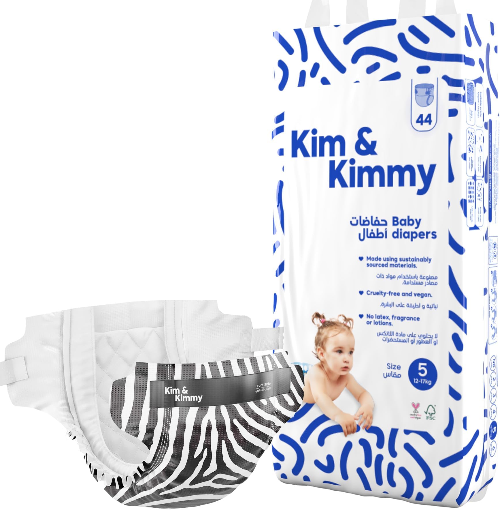 Kim & Kimmy - Size 5 Diapers,12-17kg, 44 pieces
