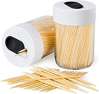 Urbanstrive Toothpick Holder with 800 Natural Bamboo Toothpicks - Sturdy Dispenser for Dental Care, Home Decor, Unique Gift (White, 2 Pack)