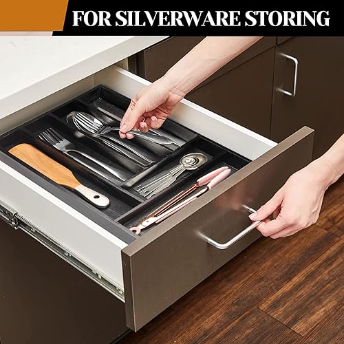 Miniatura 3 de Bandeja de utensilios de madera para cocina, organizador de cubiertos, bandejas de cubiertos de madera, organizador de cubiertos de 14.6 x 9.5