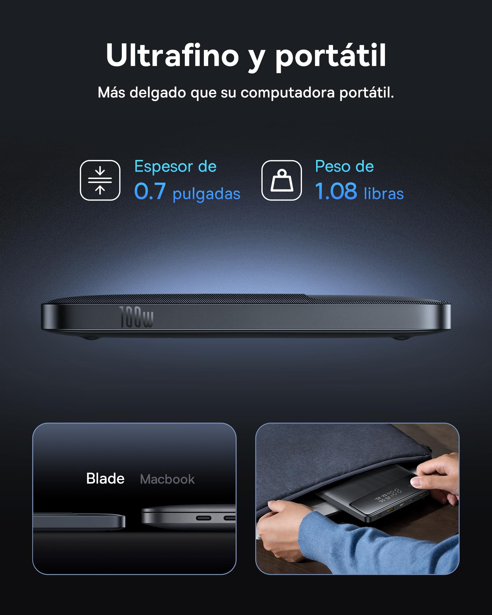 Baseus Powerbank, 20000mAh 100W PD Slim batería Externa QC 4.0 Cargador rápido, Blade H1 USB C para portátiles MacBook iPad, iPhone16 15 Pro MAX, Samsung Galaxy S24 Ultra, Steam Deck,2024 Versión