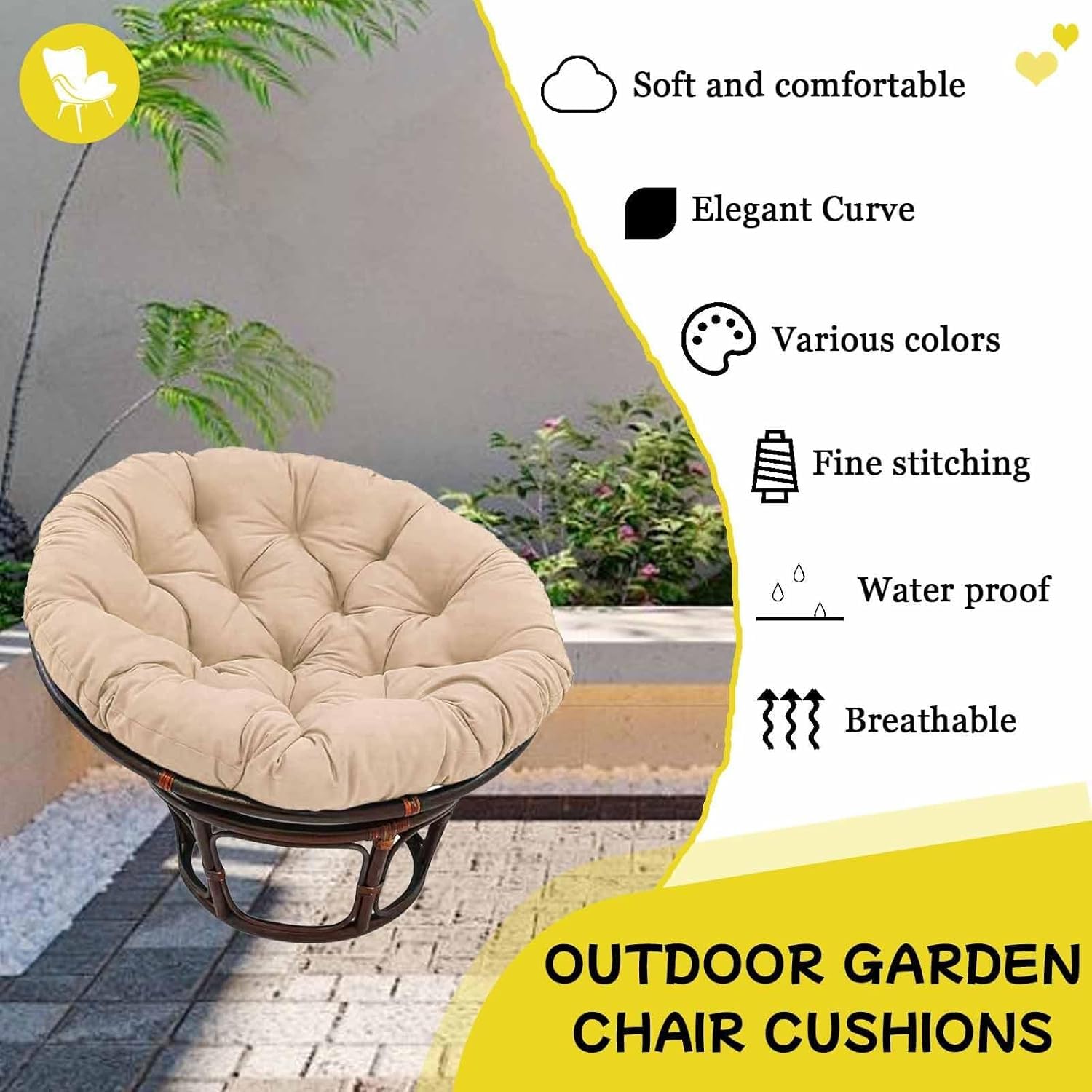 Cuscino da Seduta Sospeso Cuscino Rotondo per Poltrona Cuscino per Poltrona Sospeso Esterno Giardino Impermeabile per Sedia a Dondolo Cuscino Rotondo(G4,80x80cm)