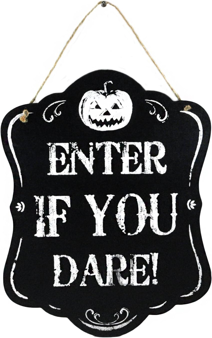 AWEHIRU SJL Company Enter If You Dare Black & White Wood Halloween Wall Hanger