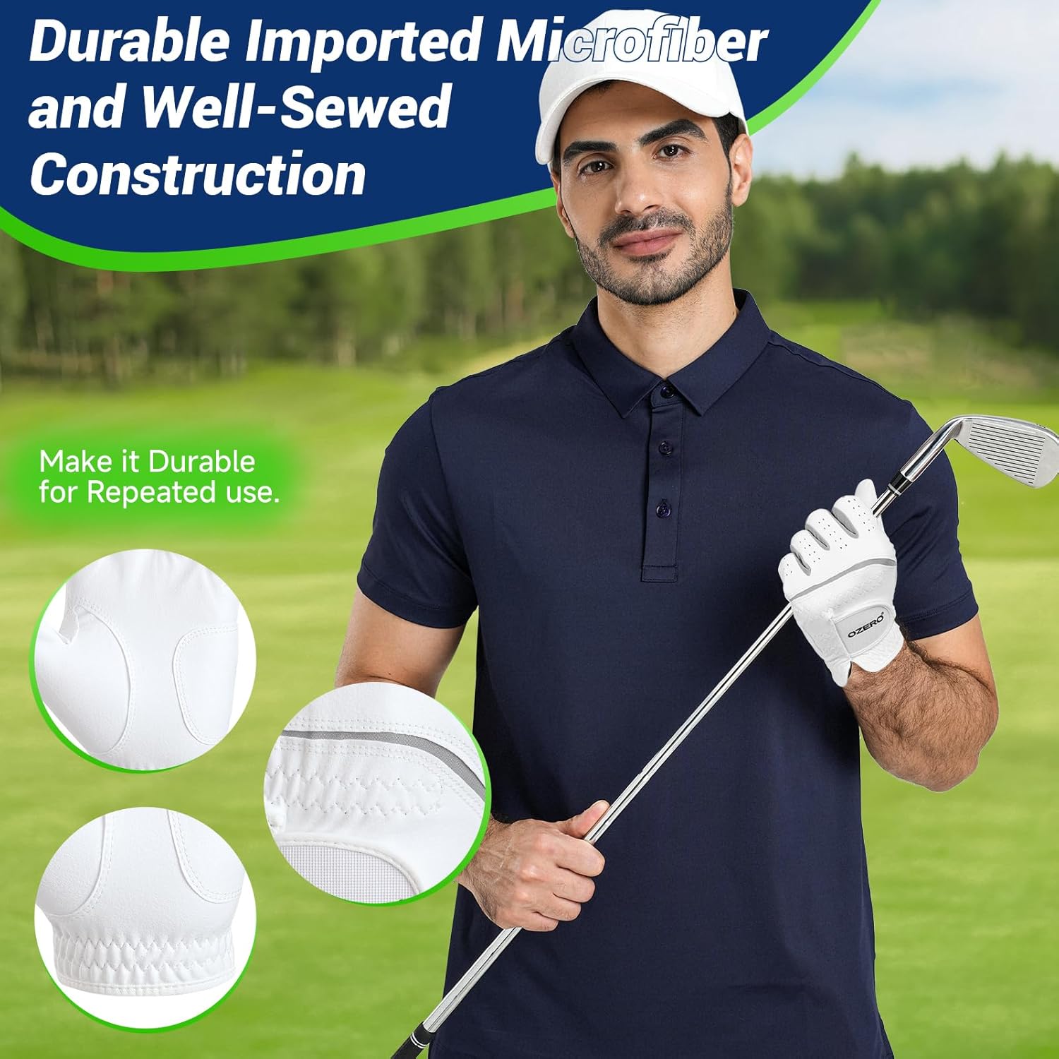 OZERO Golf Gloves Men: Breathable Comfortable Rain Mens Golf Glove with Flexible Grip Box Gift for Golfer - Worn on Left Hand