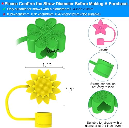 Miniatura 2 de Stanley Cup - 5 tapas de paja de silicona con diseño de flores bonitas, adornos de paja de 0.394 in compatibles con vasos Stanley de 30 y 40 onzas