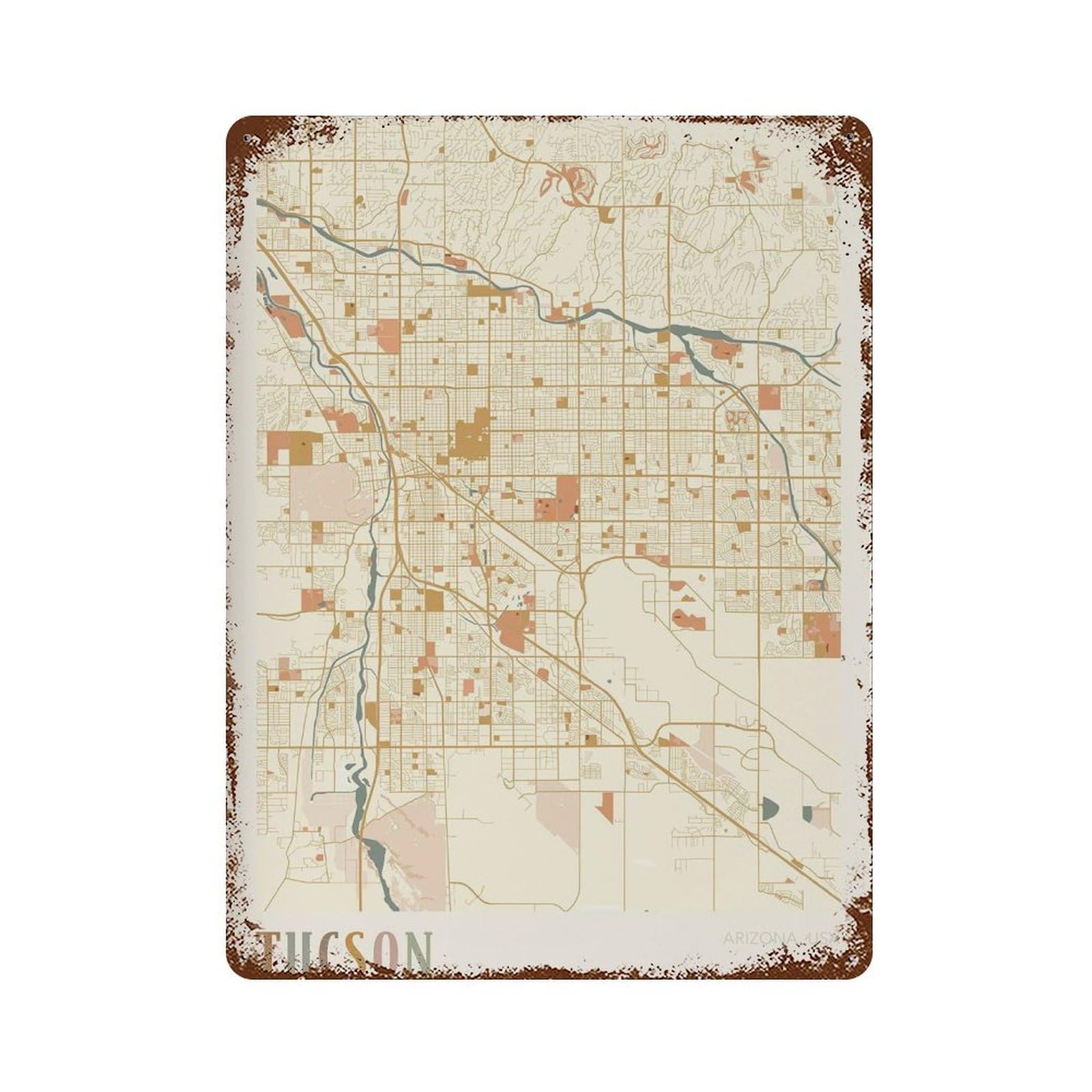 xiaoxiaoshen Tucson Map Arizona Travel Gift Boho Entryway Wall Decor Art Metal Tin Poster Modern Home Decor Art Home Bar Shop Decorations Vintage Sign 40x30cm