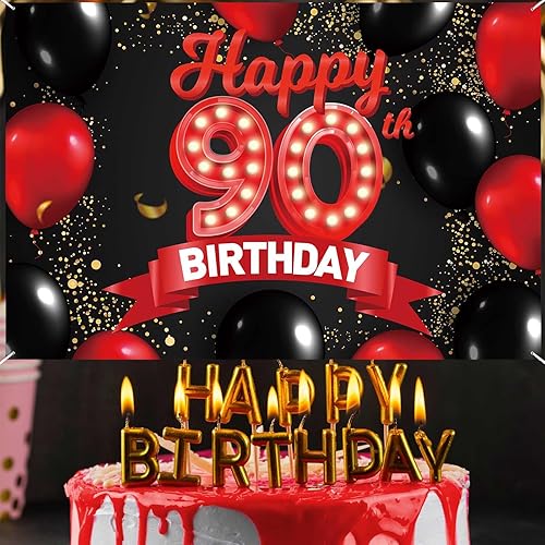 Miniatura 6 de Cartel de feliz cumpleaños 90 color rojo y negro, decoración temática de globos para niñas y mujeres, princesa de 90 años, fiesta de cumpleaños,