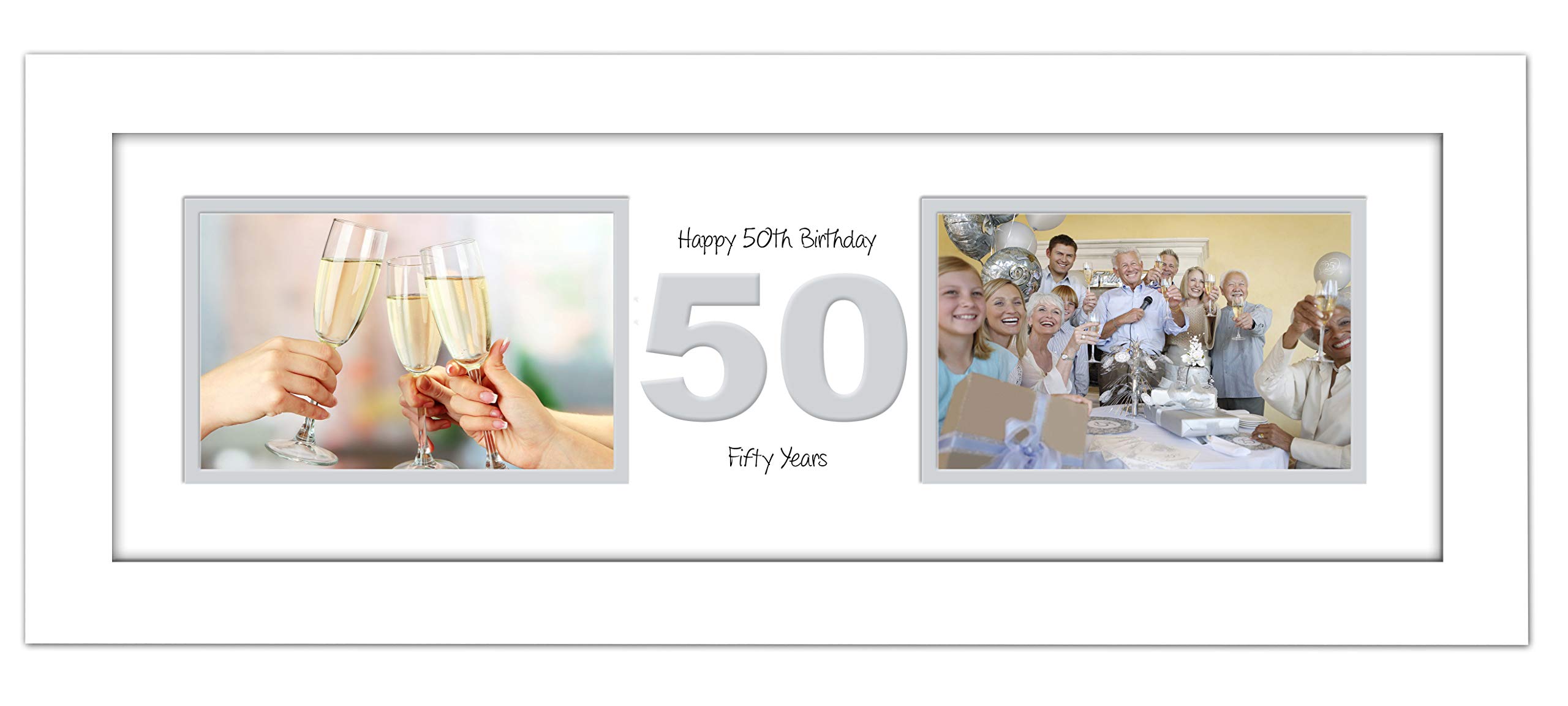 Photos In A Word White Finish Frame White Mount Grey Inside 50Th Birthday Photo Frame Fiftieth Gift Takes Two 6”X4” Landscape Photos 1225A (White Finish Frame White Mount Grey Inside)