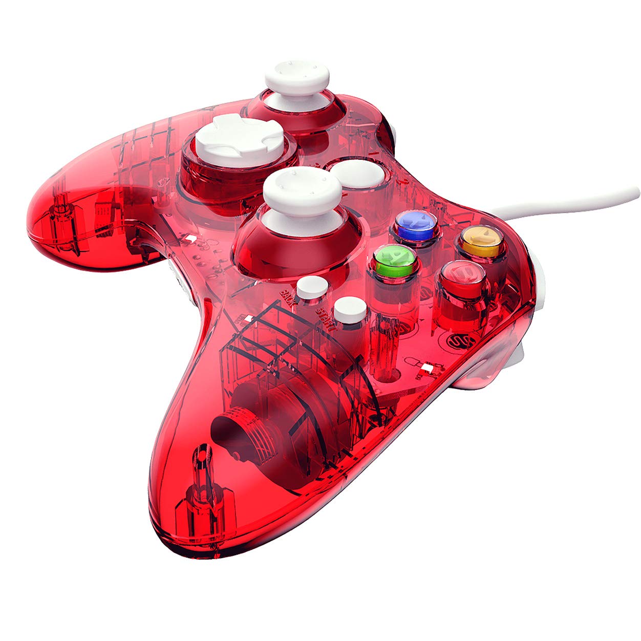 PAWHITS Wired Xbox 360 Controller with Cool LED, Compatible with Microsoft Xbox 360 & PC (Windows 11/10/8/7), Upgraded Joystick & Dual Vibration Gamepad Gaming Joypad (Red)