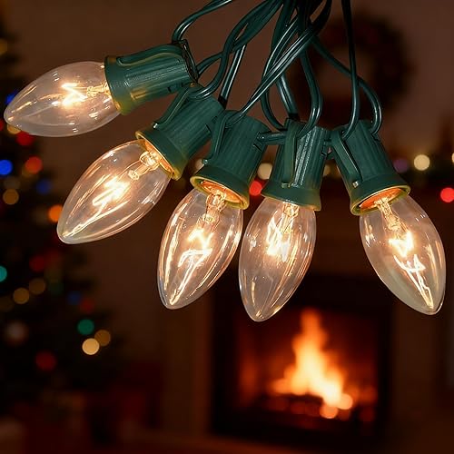 Miniatura 7 de Luces de Navidad transparentes de 25 pies para exteriores, C9 7 W, cadena de luces de Navidad vintage con 26 bombillas transparentes, luces