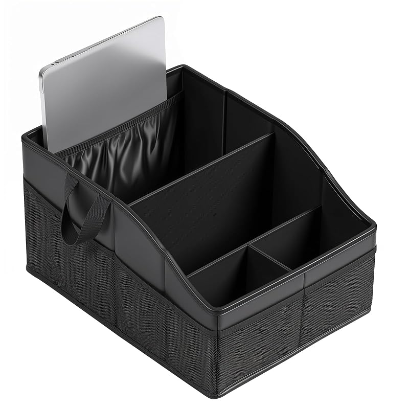 Organizador automotivo dobrável KZBHHP com suporte para tablet e laptop, 11 compartimentos, preto