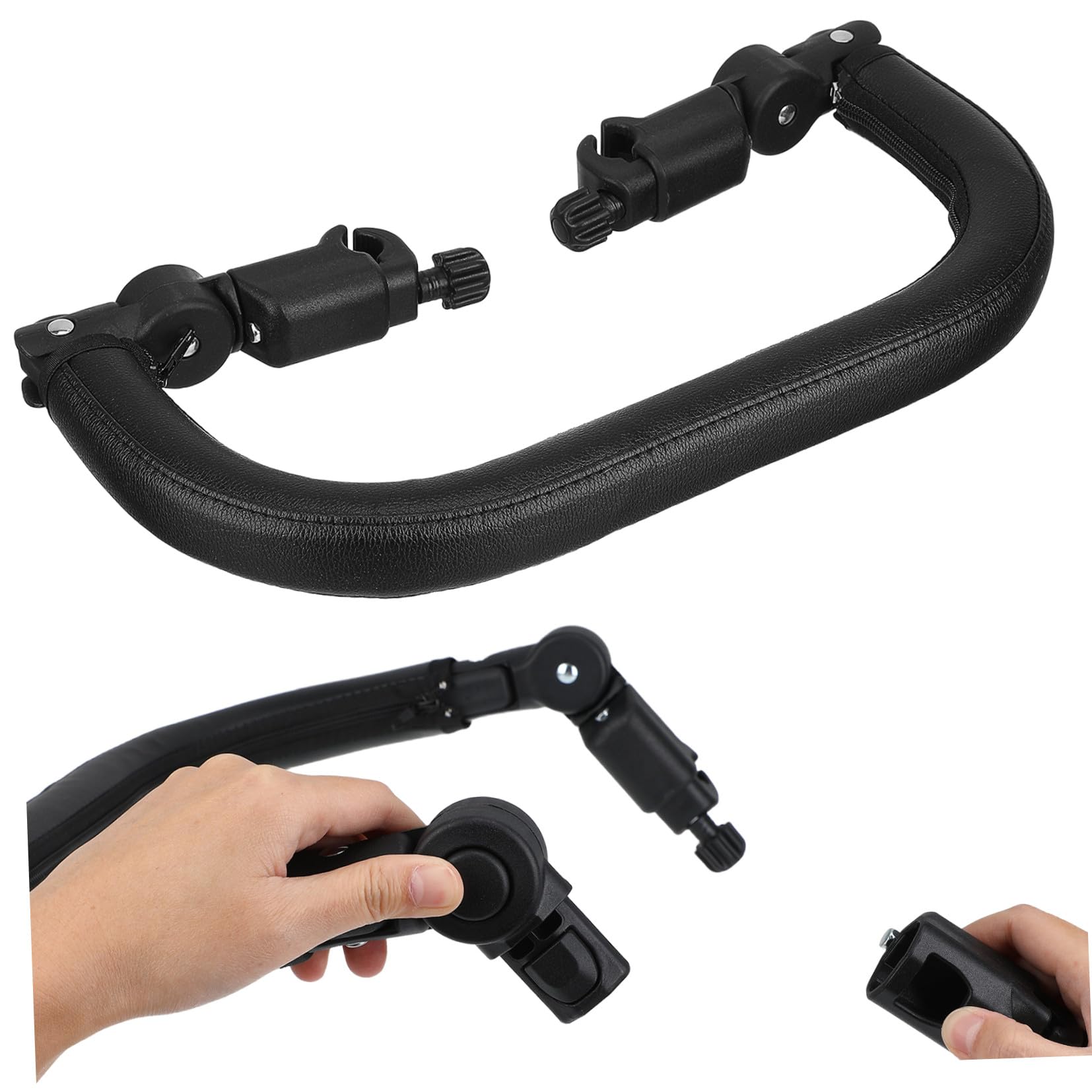 Barre D'appui pour Poussette Noire, Tube 3cm, Cuir Pu et Fer