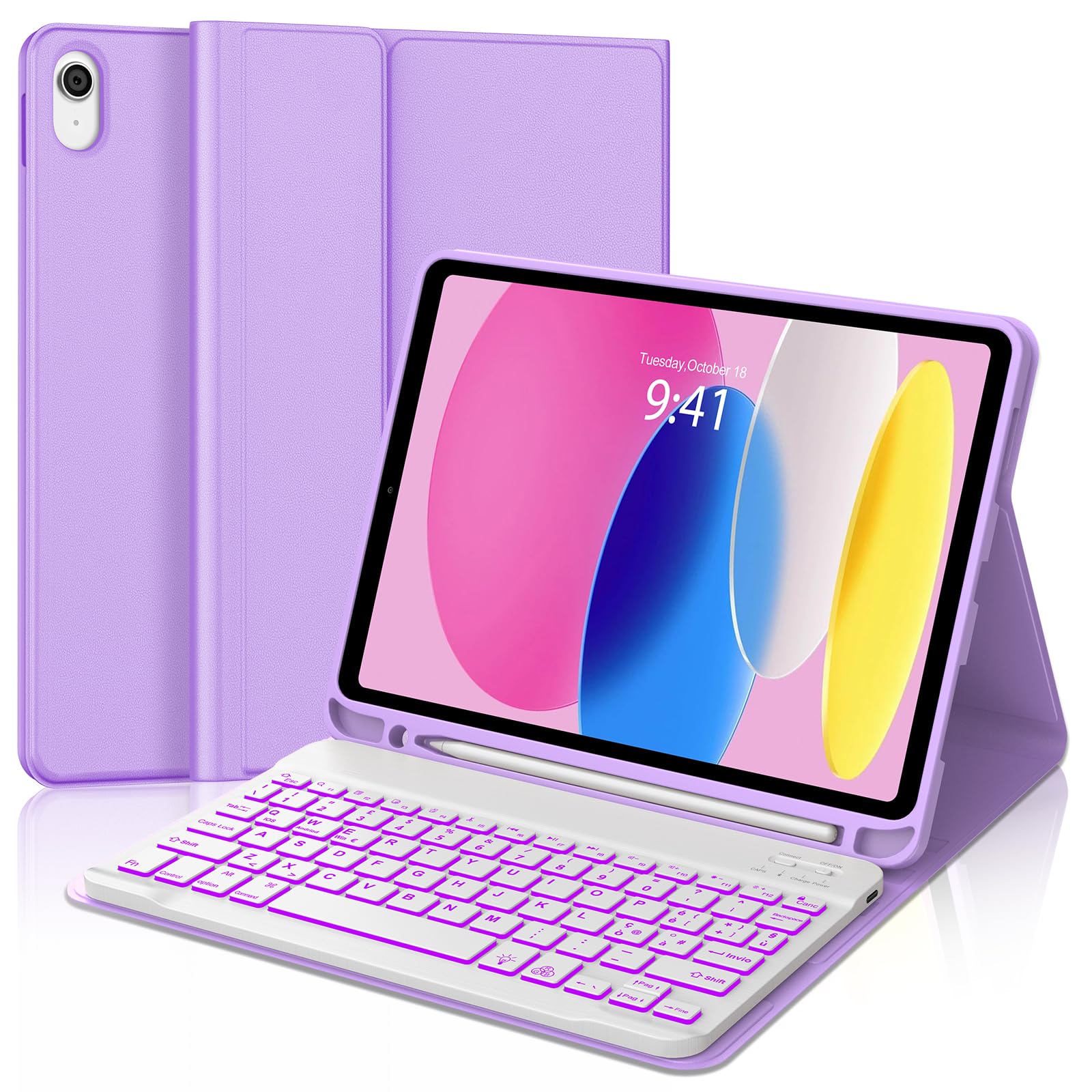 Occtingkind Per iPad A16 11 Gen 11" (2025) Cover Tastiera con RGB Italiana | Per iPad A16 Tastiera - Con Retroilluminazione 7 Colori Custodia Magnetica Keyboard, Utilizzo ottimale, Lilla