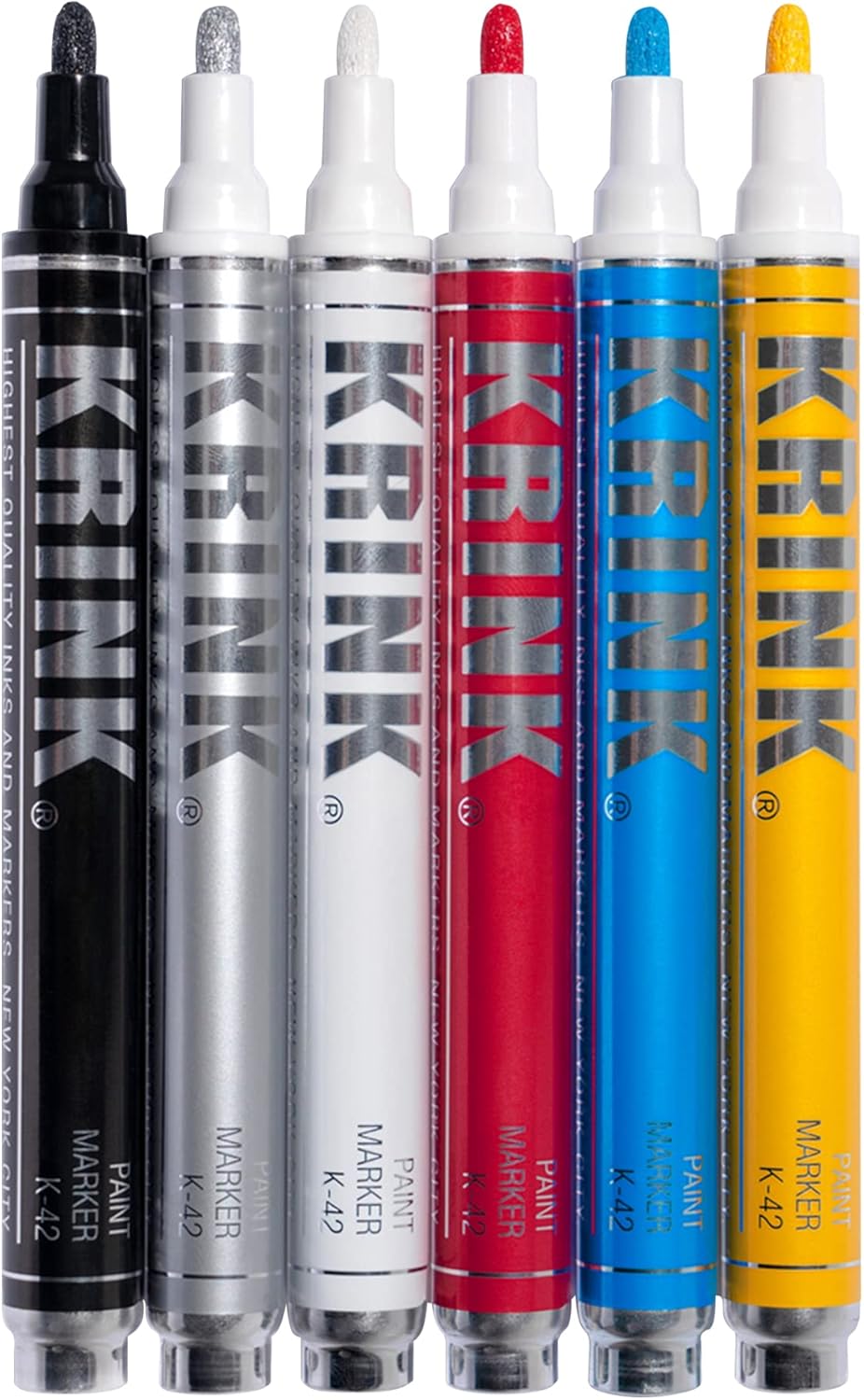 Krink K-42 6 Piece Paint Marker Set - Vibrant and Opaque Fine Art Paint Pen for Any Surface - Permanent Marker with Alcohol-Based Paint for Metal Glass Paper Painted Surfaces and More…